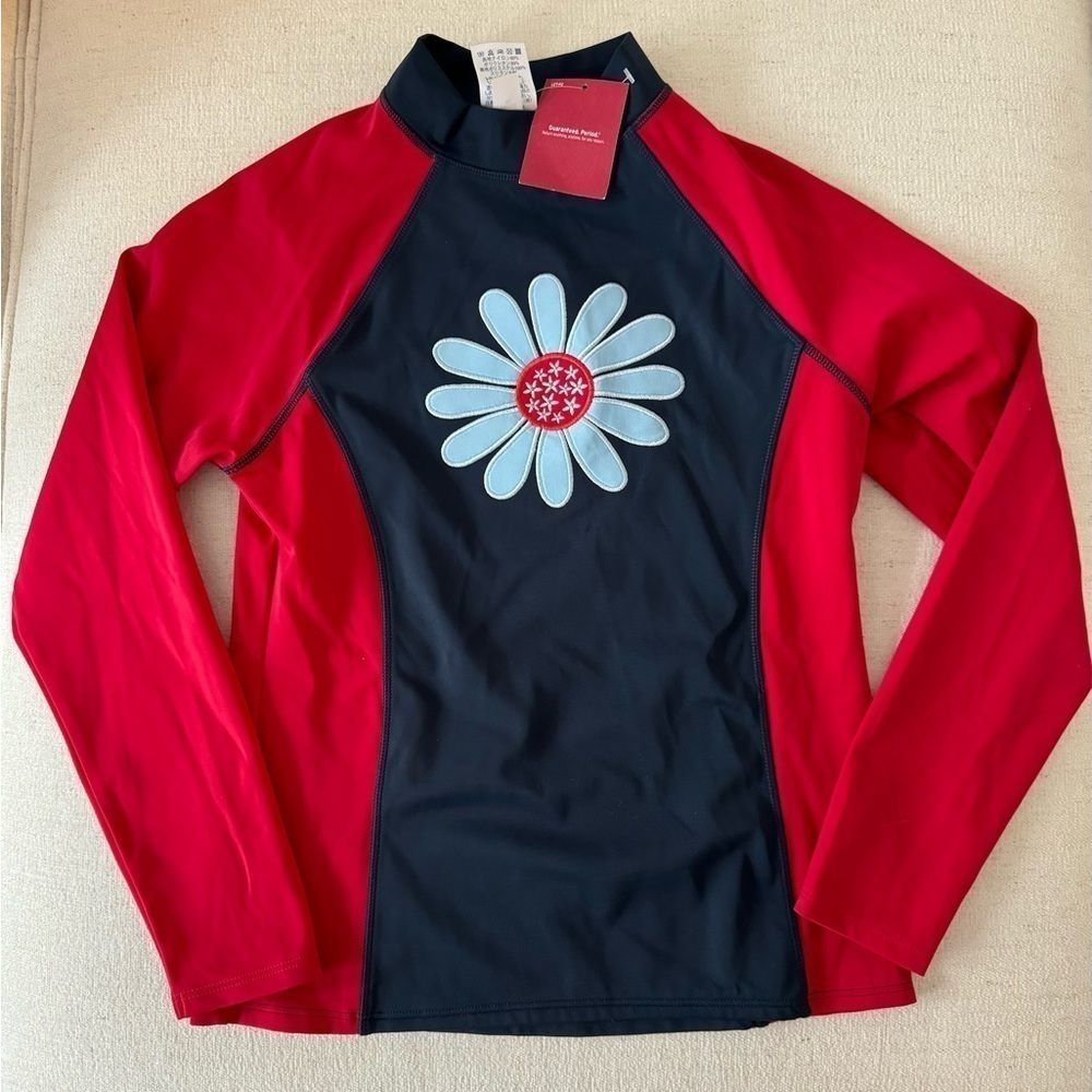 LANDS’ END GIRLS Rash Guard Long Sleeve UV Protection Shirt, Size 14